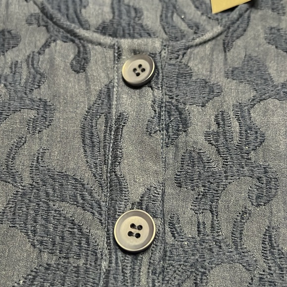 209 wst38 100% Linen Navy Blue Button Up Semi Sheer Tunic Top Sz 8 NWT - Picture 6 of 11